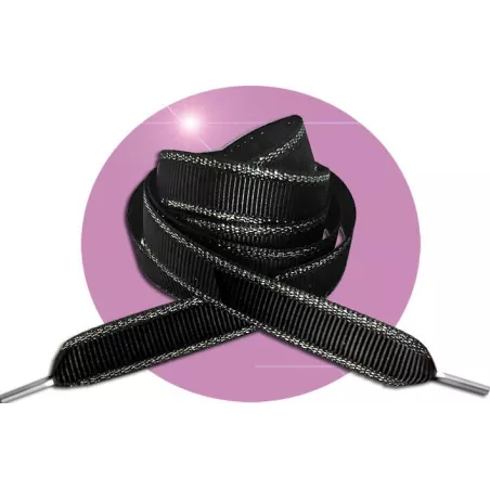 Lacets plats noirs au&nbsp;liseret&nbsp;argenté pour vos chaussures