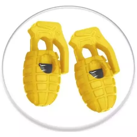 Stoppeurs bloqueurs grenades jaunes pour lacets, capuche, sacs... Stoppeurs bloqueurs grenades jaunes pour lacets, capuche, sacs...