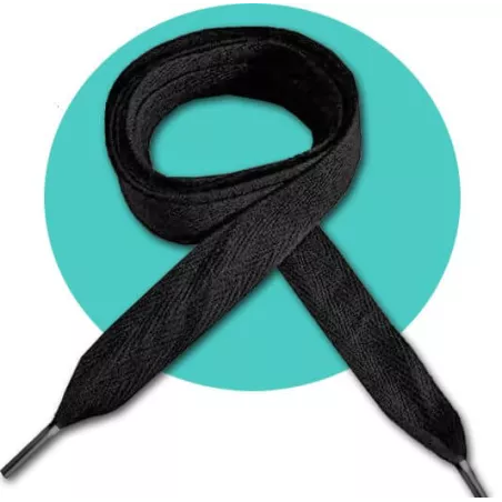 Lacets de chaussures noirs larges plats en coton.Boutique…