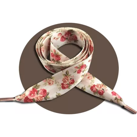 Lacets satin&nbsp;rétro&nbsp;fleuri : 2 largeurs pour vos chaussures