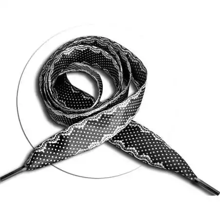 Lacets satin noir pois et dentelle pour vos chaussures
