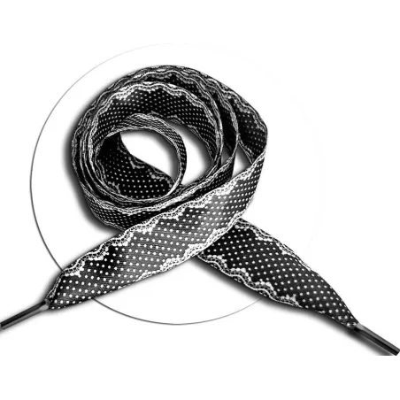 Lacets satin noir pois et dentelle pour vos chaussures