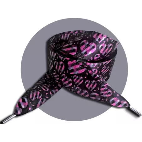 Lacets satin&nbsp;noir coeurs&nbsp;à carreaux roses pour vos…