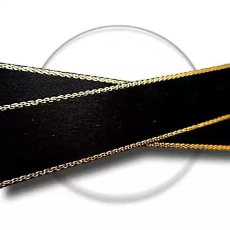 Lacets larges satin noir à liseret doré pour vos chaussures