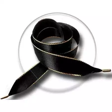 Lacets larges satin noir à liseret doré pour vos chaussures