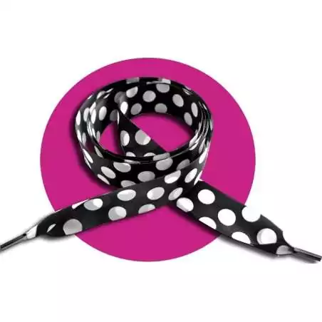 Lacets satin large noir gros pois blancs pour vos chaussures