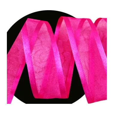 Lacets organdi&nbsp;fushia gansé de satin pour vos chaussures
