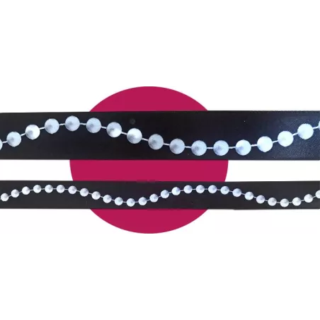 Lacets satin noir&nbsp;motifs&nbsp;perles : 2 largeurs pour vos…