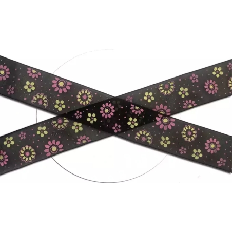 Lacets larges organza noir à pois & fleurs pour vos chaussures