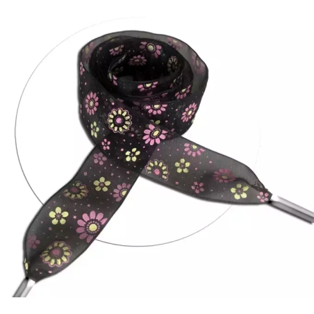 Lacets larges organza noir à pois & fleurs pour vos chaussures