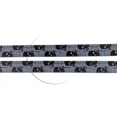 Lacets satin large gris avec têtes de morts + crânes noirs