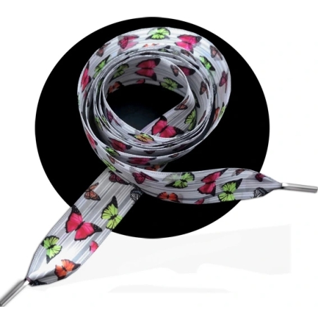 Lacets en satin large gris à papillons colorés pour vos chaussures