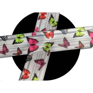 Lacets en satin large gris à papillons colorés pour vos chaussures