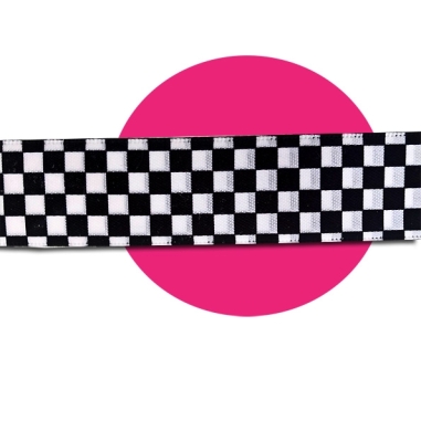 Lacets en satin large bicolores au damier noir & blanc