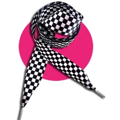 Lacets en satin large bicolores au damier noir & blanc