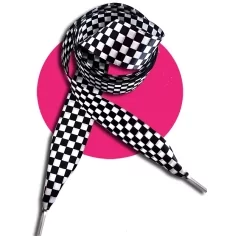 Lacets en satin large bicolores au damier noir & blanc