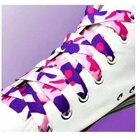 Lacets plats rose camouflage pour vos chaussures