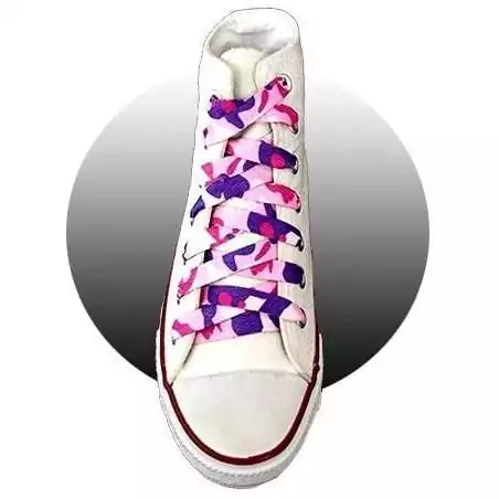Lacets plats rose camouflage pour vos chaussures