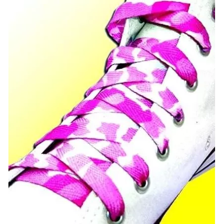 Lacets plats rose camouflage pour vos chaussures