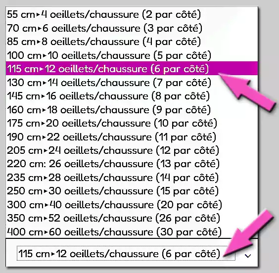 Votre taille de lacets de chaussures